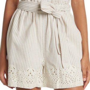 NEW JOHNNY WAS Women Ciana Embroidered High Waist Stripe Paper Bag Short Belted